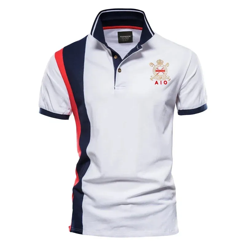 100% Cotton Badge Embroidery Polo Shirt for Men Short-sleeved Patchwork Men's Polos Quality Summer Brand Men Clothing