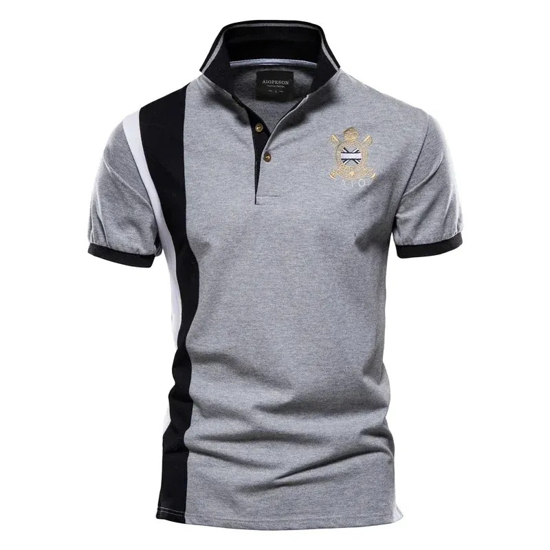 100% Cotton Badge Embroidery Polo Shirt for Men Short-sleeved Patchwork Men's Polos Quality Summer Brand Men Clothing