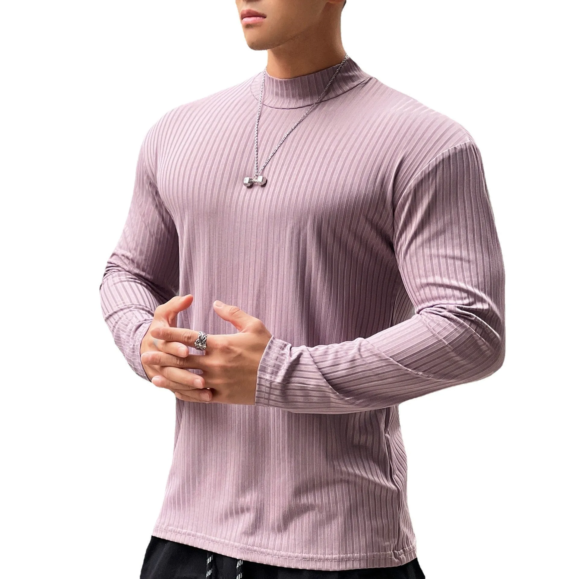 Autumn Casual Skinny T-shirt Men Long Sleeves Solid Shirt Gym Fitness Bodybuilding Tees Black Tops Male Fashion Stripes Clothing