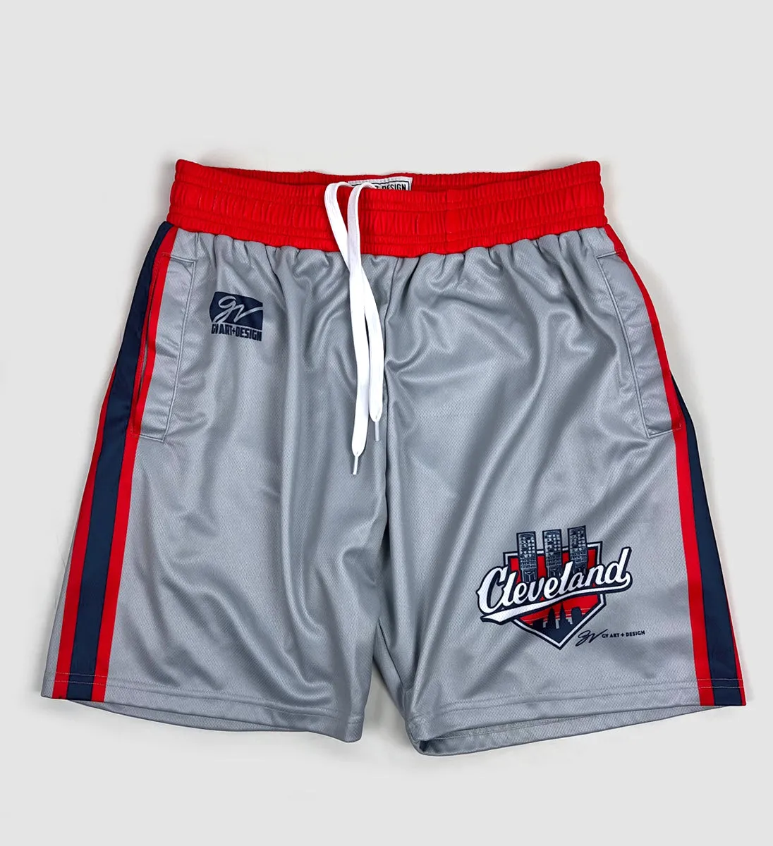 Cleveland Baseball Script Grey Mesh Shorts