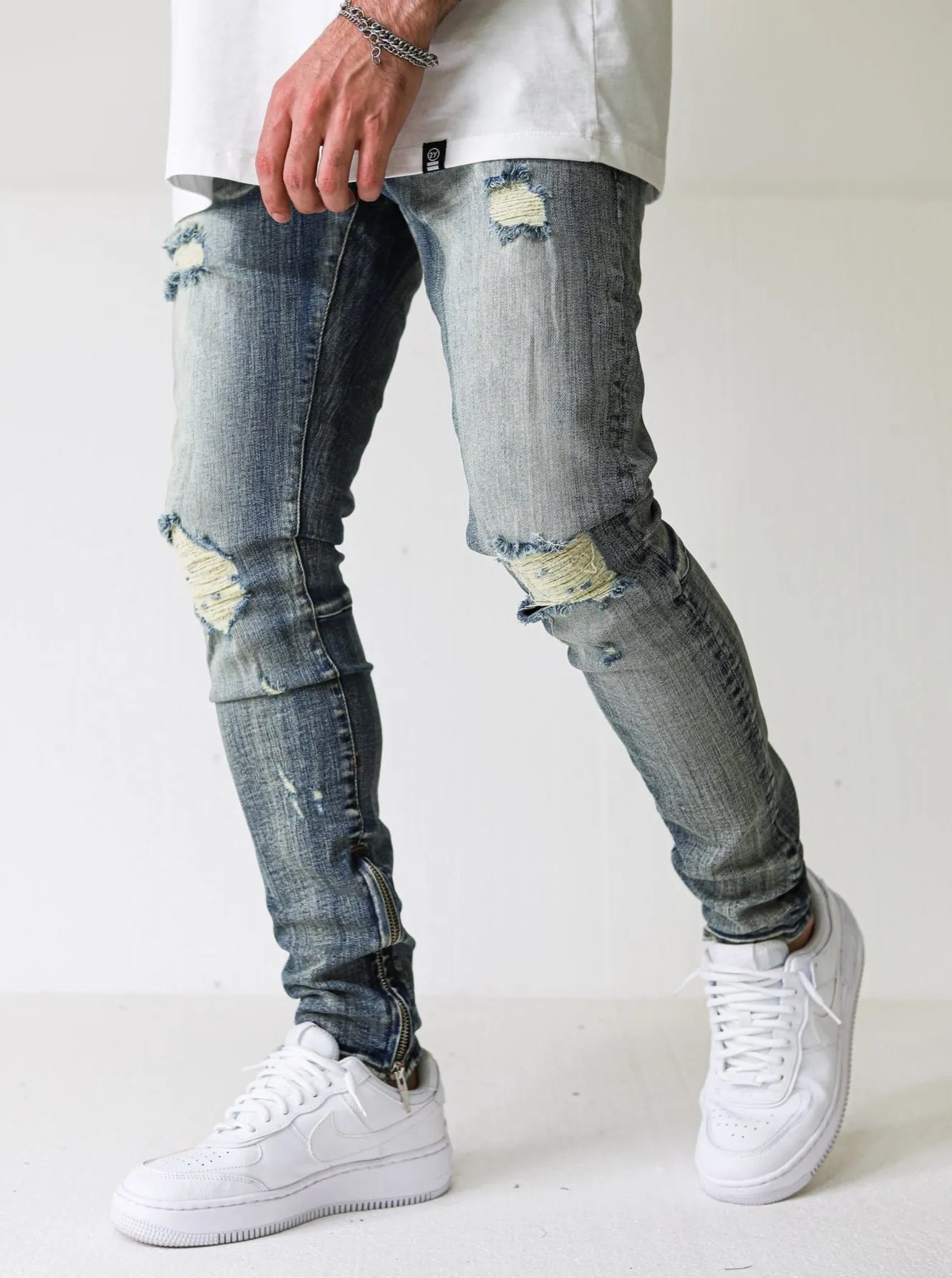 Distressed Ripped Premium Vintage Blue Jeans