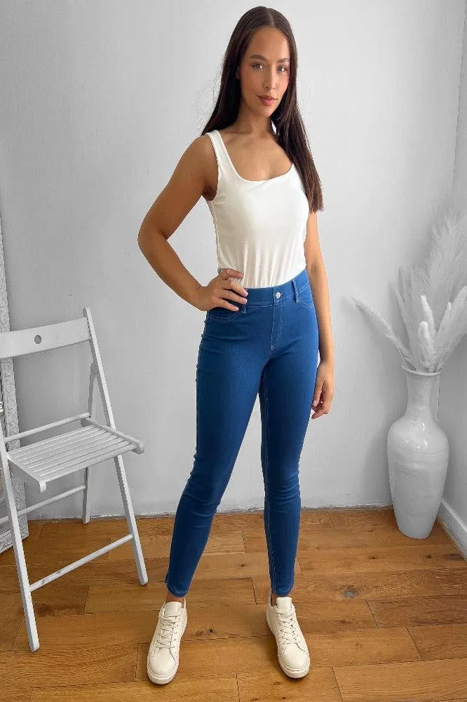 Elastic Waist Cotton Blend Jeggings