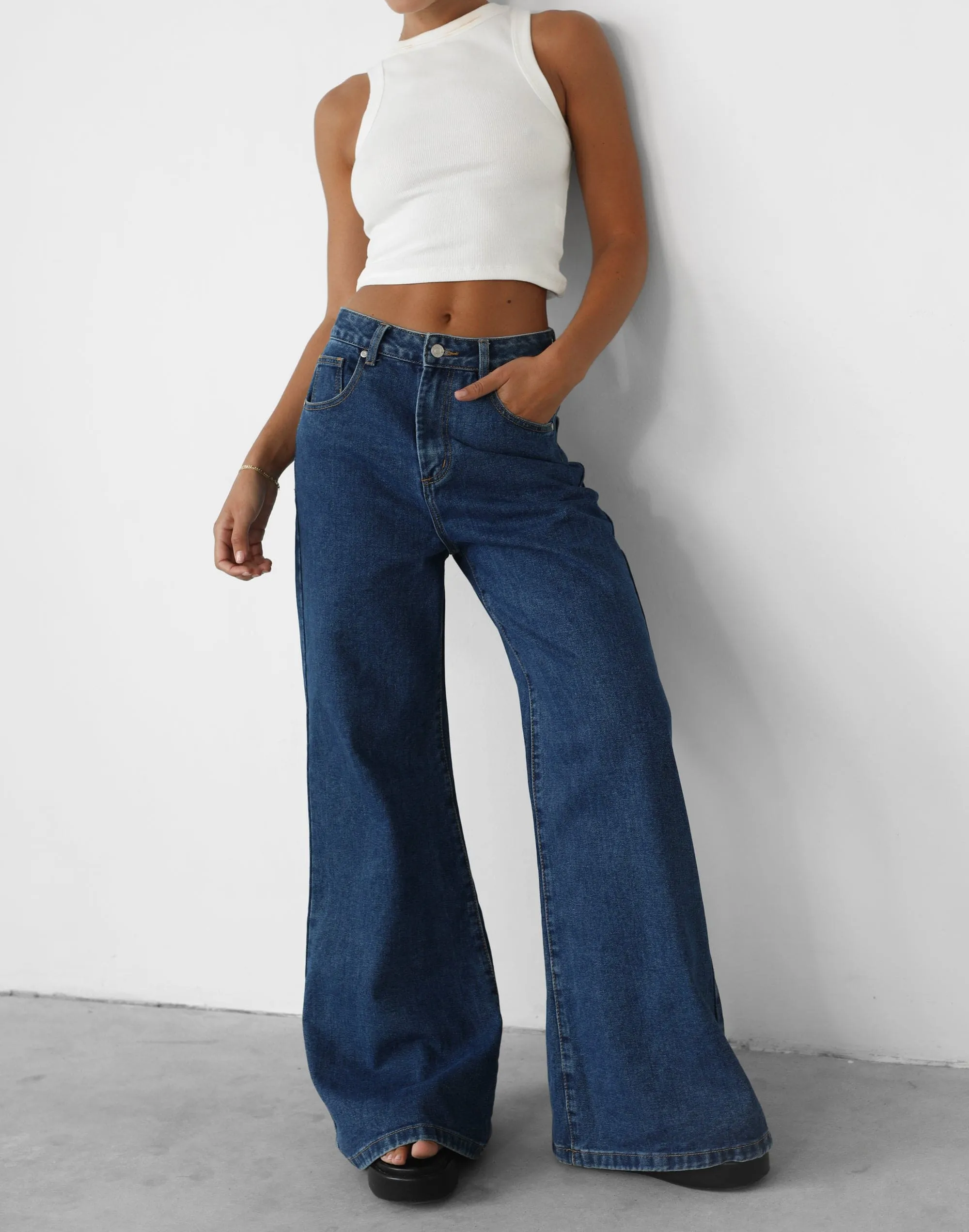 Ethan Wide Leg Jeans (Dark Denim)