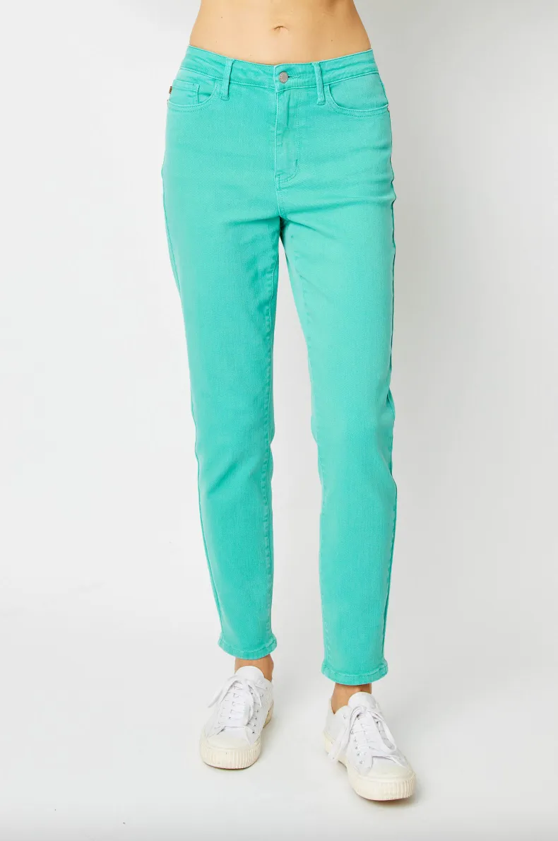 Judy Blue Garment Dyed Slim Jeans - Aquamarine