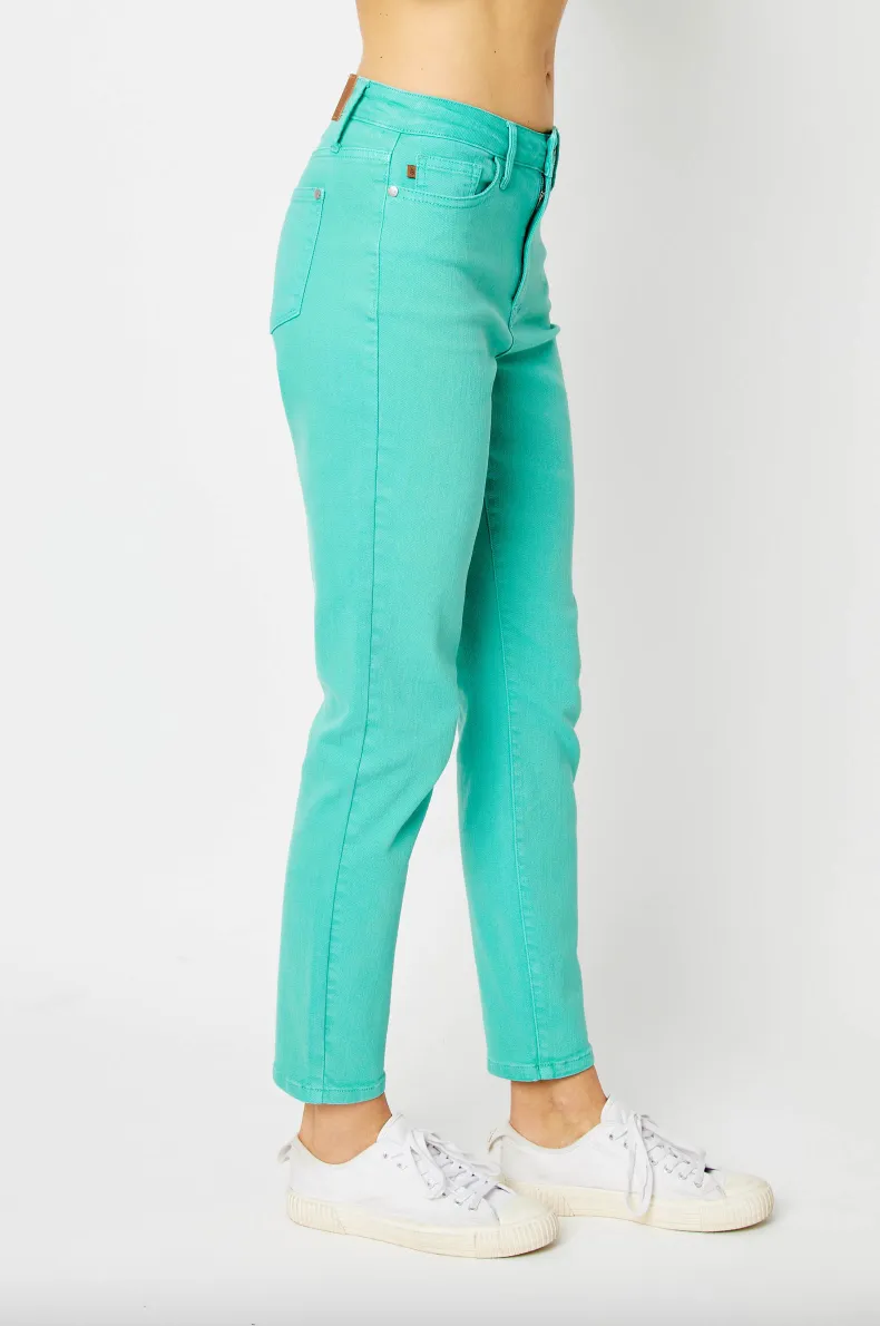 Judy Blue Garment Dyed Slim Jeans - Aquamarine