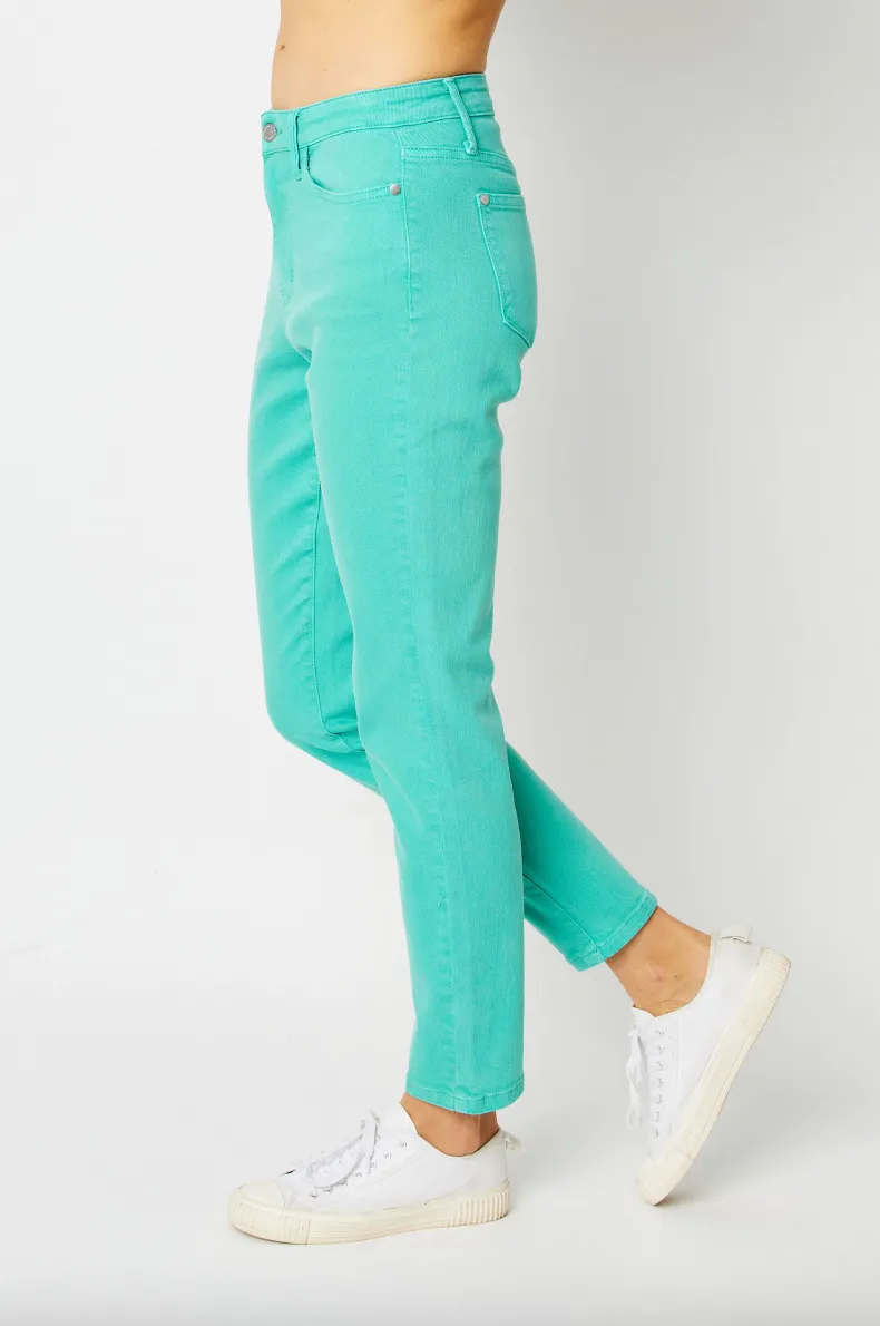 Judy Blue Garment Dyed Slim Jeans - Aquamarine