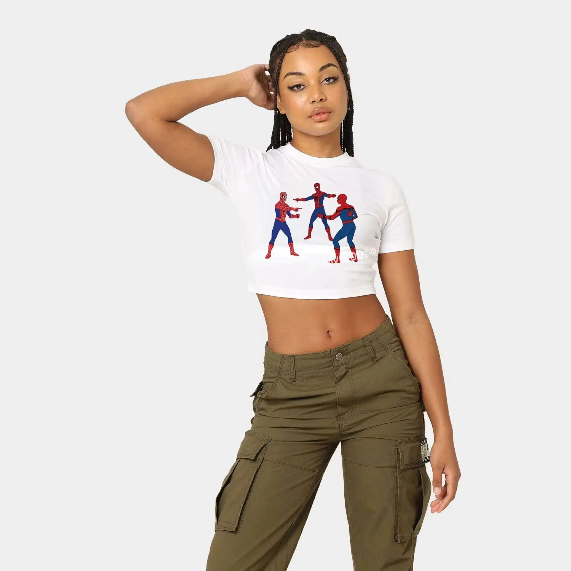 Funny Spider Man Cropped T-Shirt, crop top, y2k aesthetic, y2k clothes, y2k aesthetic top, collared shirt