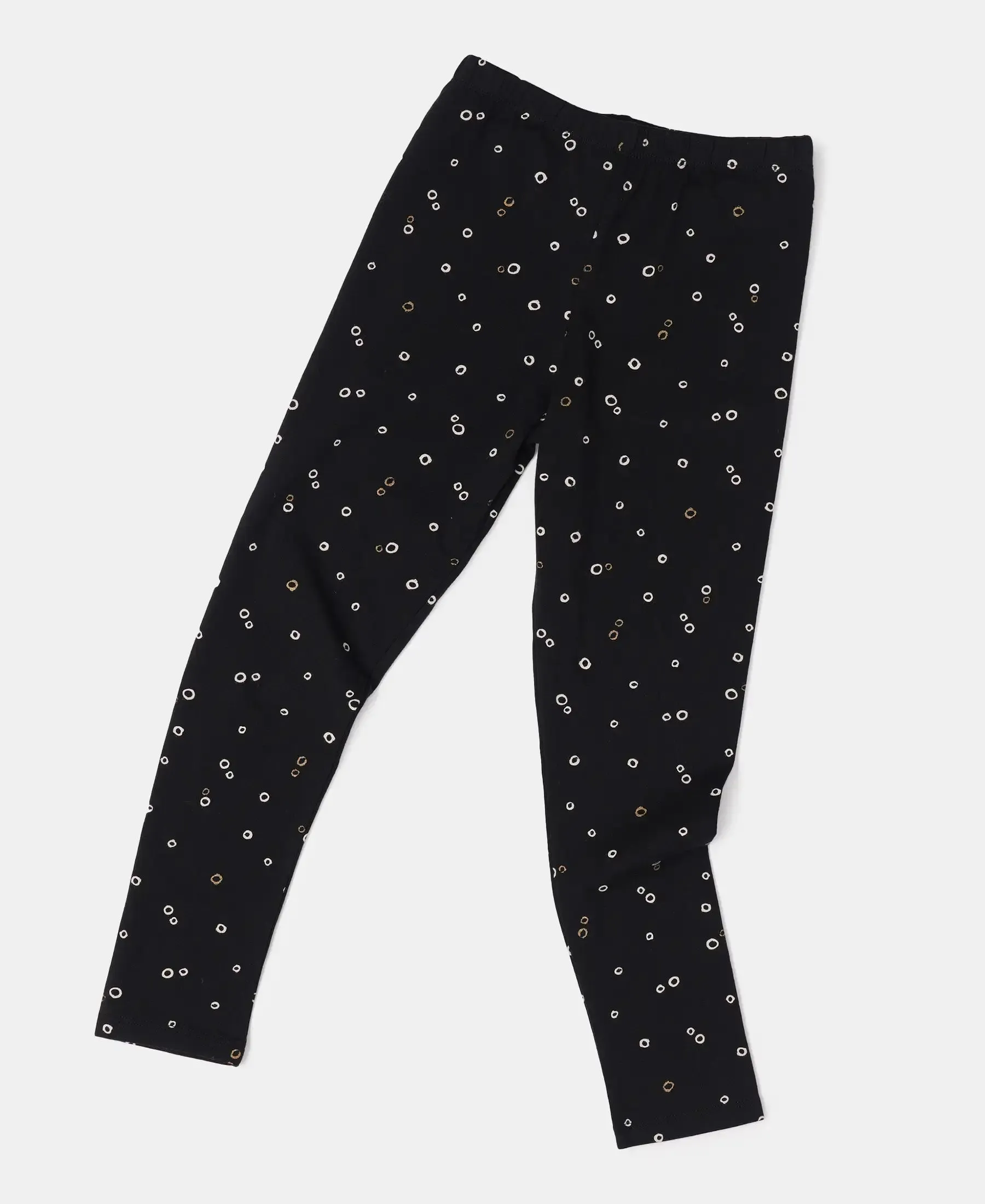 Girl's Super Combed Cotton Elastane Stretch Leggings - Black Printed