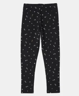 Girl's Super Combed Cotton Elastane Stretch Leggings - Black Printed