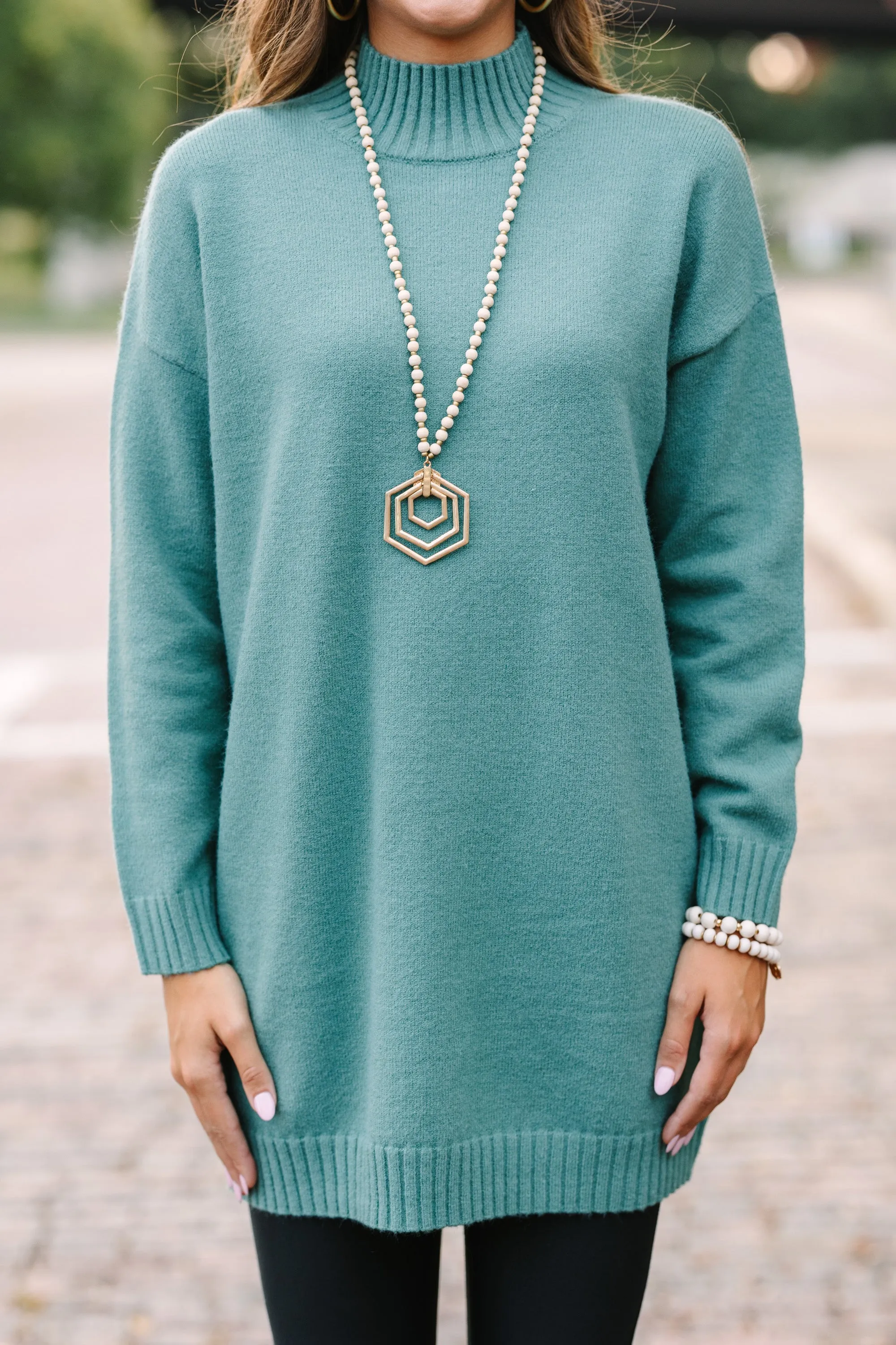 Good News Dusty Teal Green Tunic Sweater