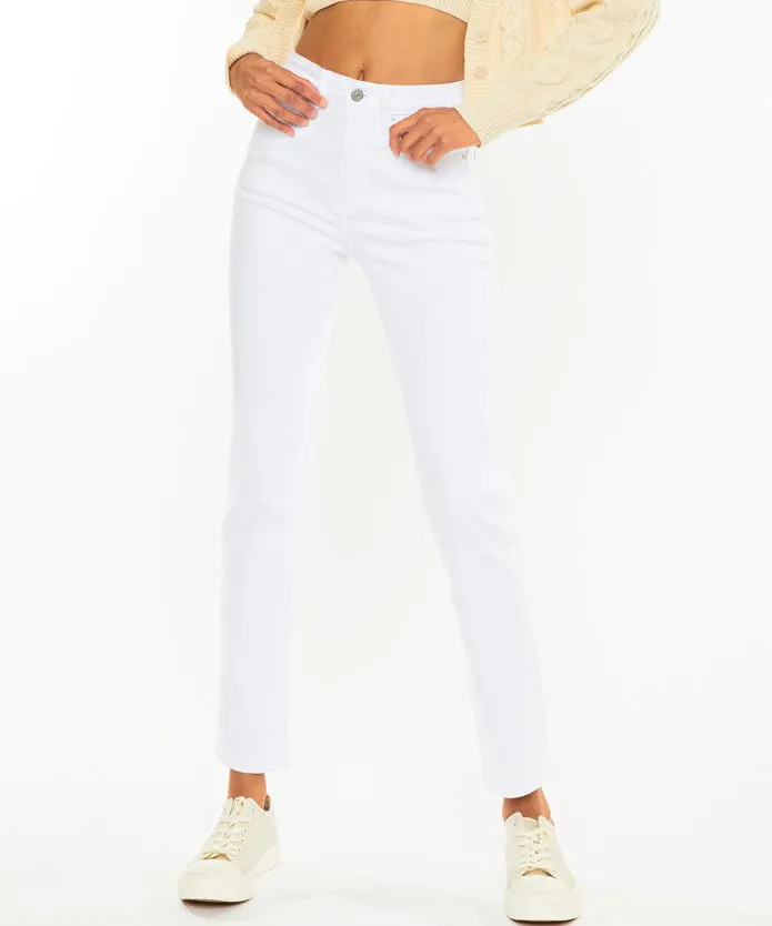 High Rise Slim Straight Jeans - White