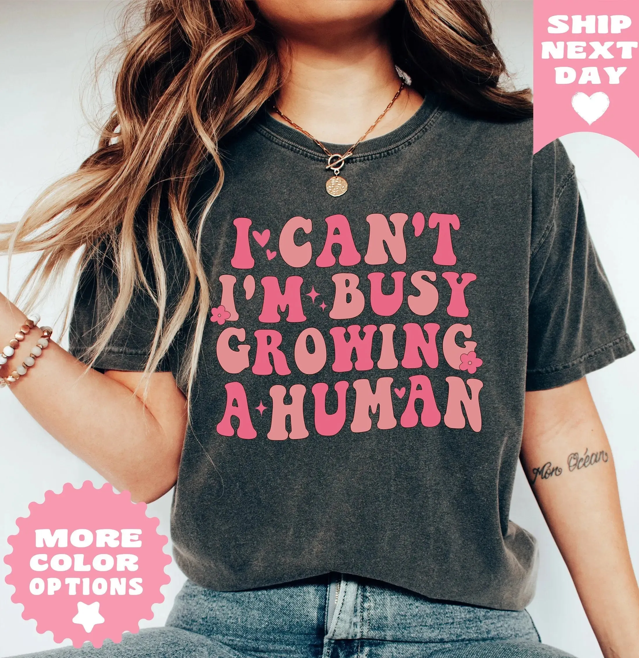 I Can't I'm Busy Growing A Woman Shirt,Cute Pregnancy Shirt,Mommy Shirt,Pregnancy Announcement T-Shirt, Maternity Shirt, Mothers Day T-Shirt