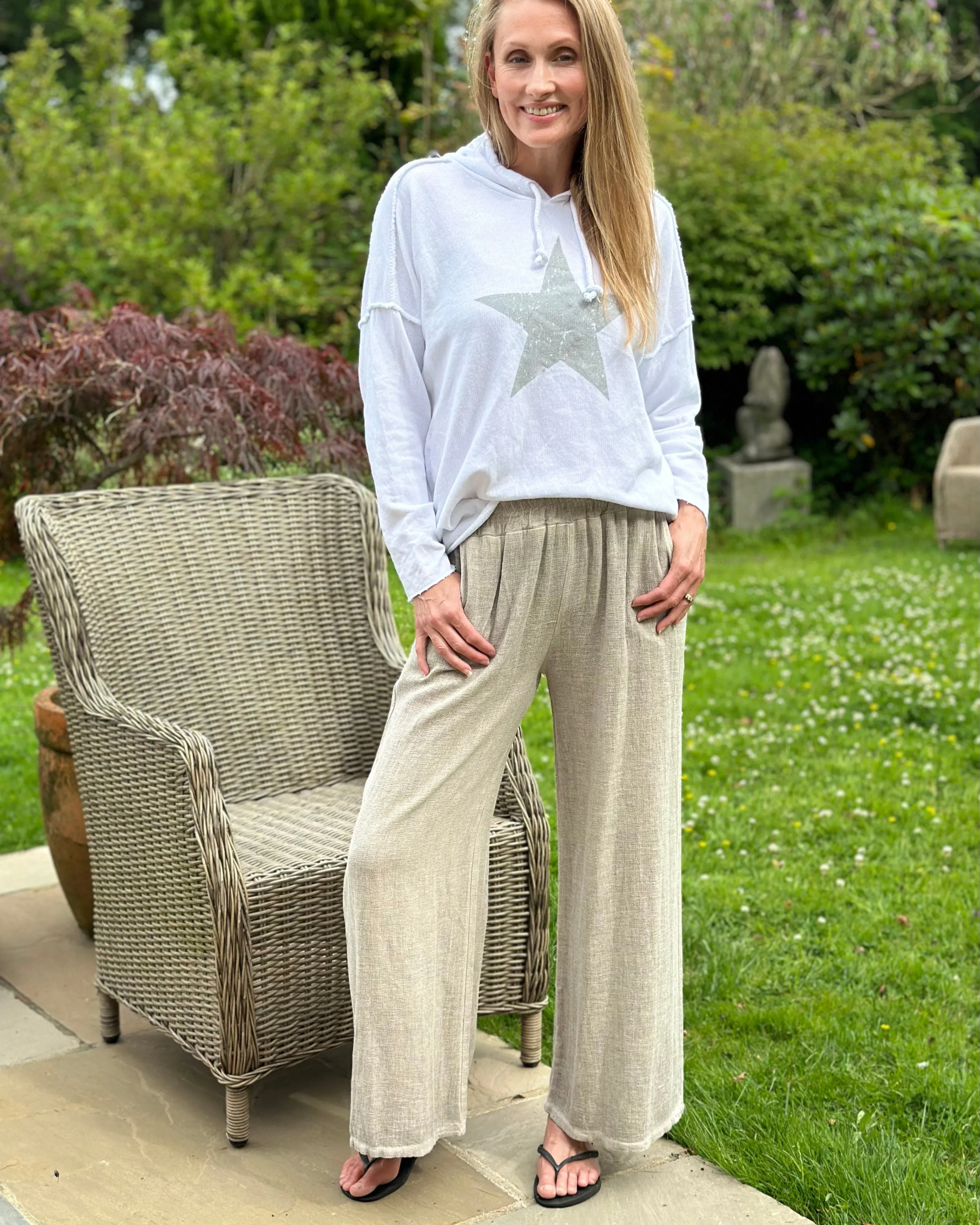 Linen Mix Wide Leg Trousers - Mocha