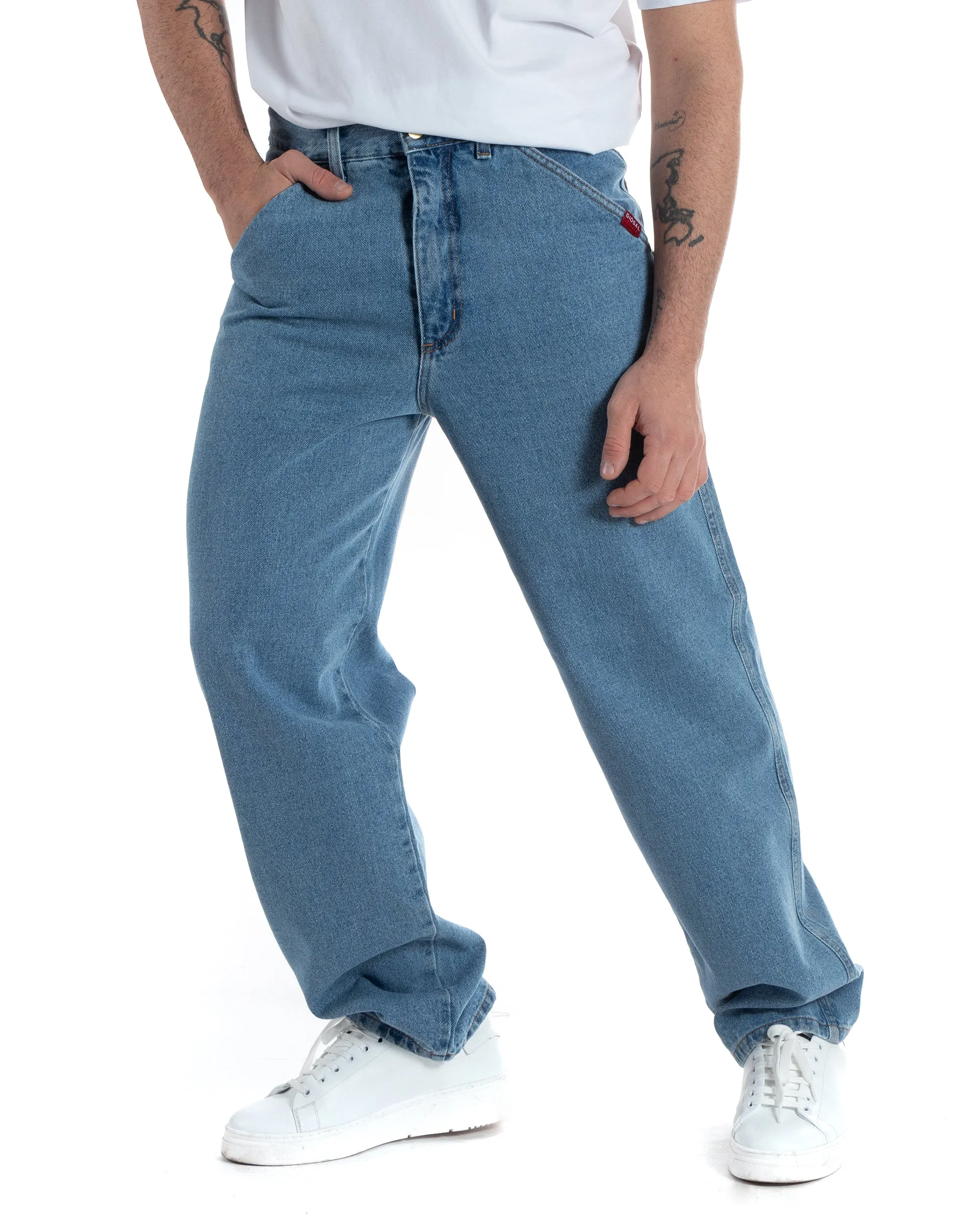 Pantaloni Jeans Uomo Baggy Fit Basic Denim Chiaro GIOSAL-P5989A