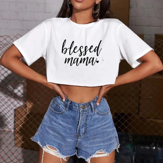 Sexy Women's stylish crop top Blessed mama T-Shirt