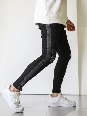 Side Stripe Black Ripped Jeans