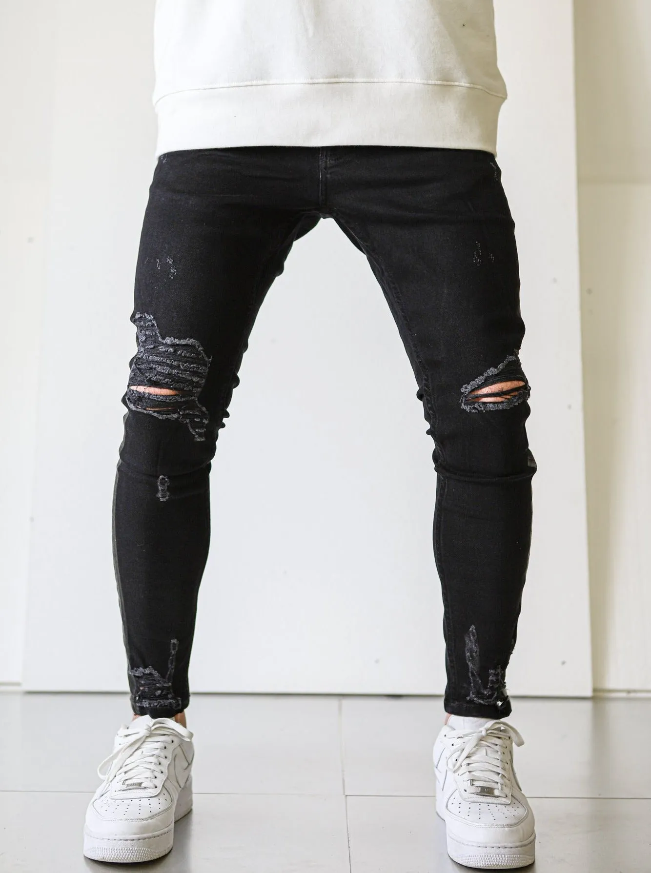 Side Stripe Black Ripped Jeans